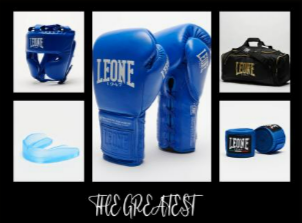 KIT BOXE LEONE 1947 " THE GREATEST L " BLU