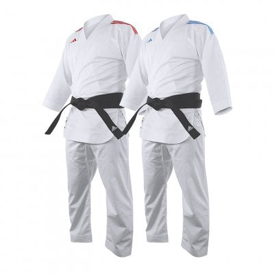 KARATEGI ADIDAS KUMITE ADIZERO 2.0 WKF CON STRISCE BLU E ROSSE