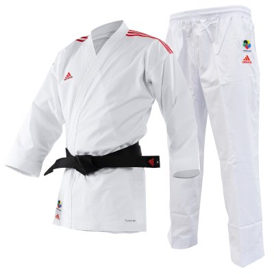 KARATEGI ADIDAS ADILIGHT PRIMEGREEN CON STRISCE ROSSE WKF